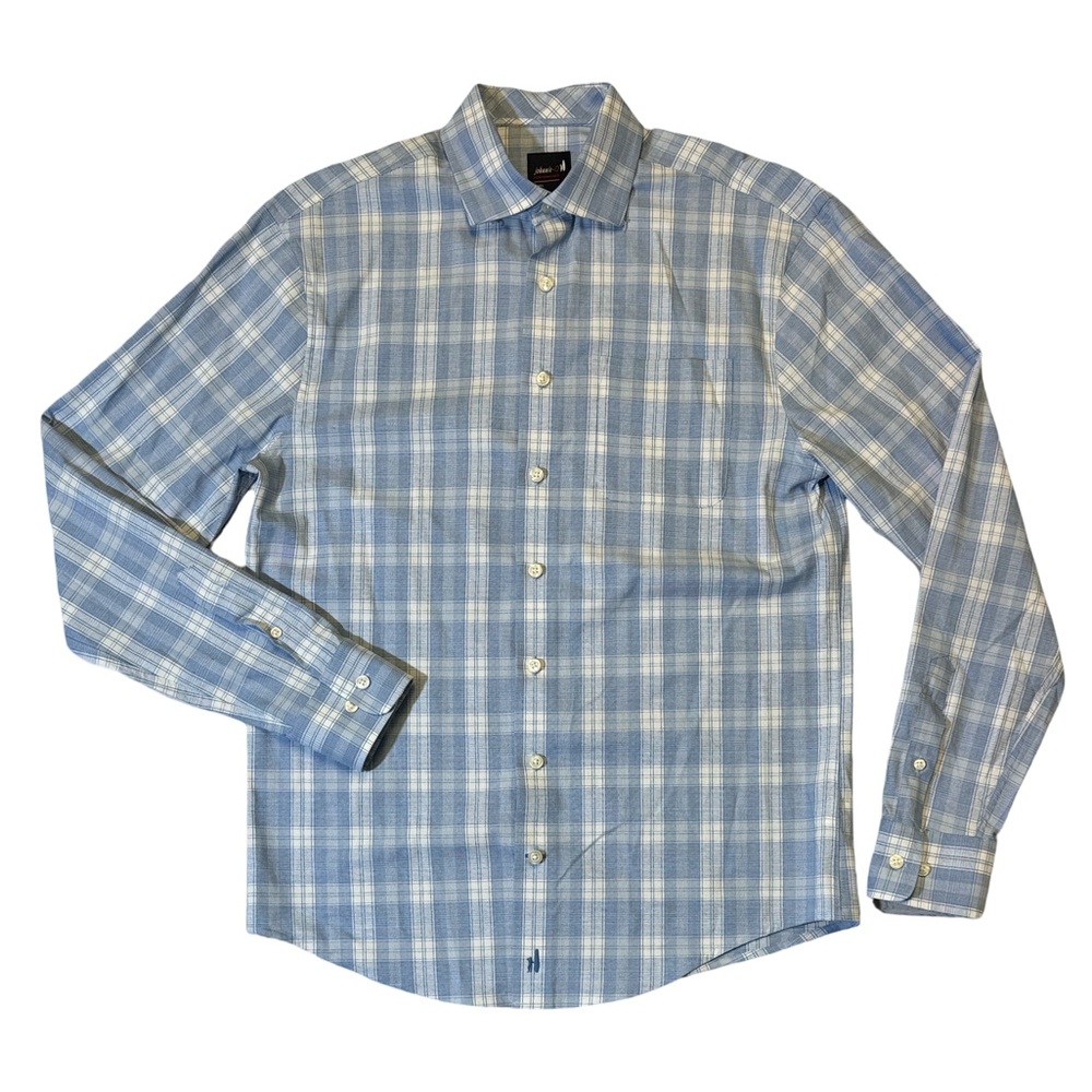 Johnnie-O mens S Small blue plaid performance button up casual shirt EUC